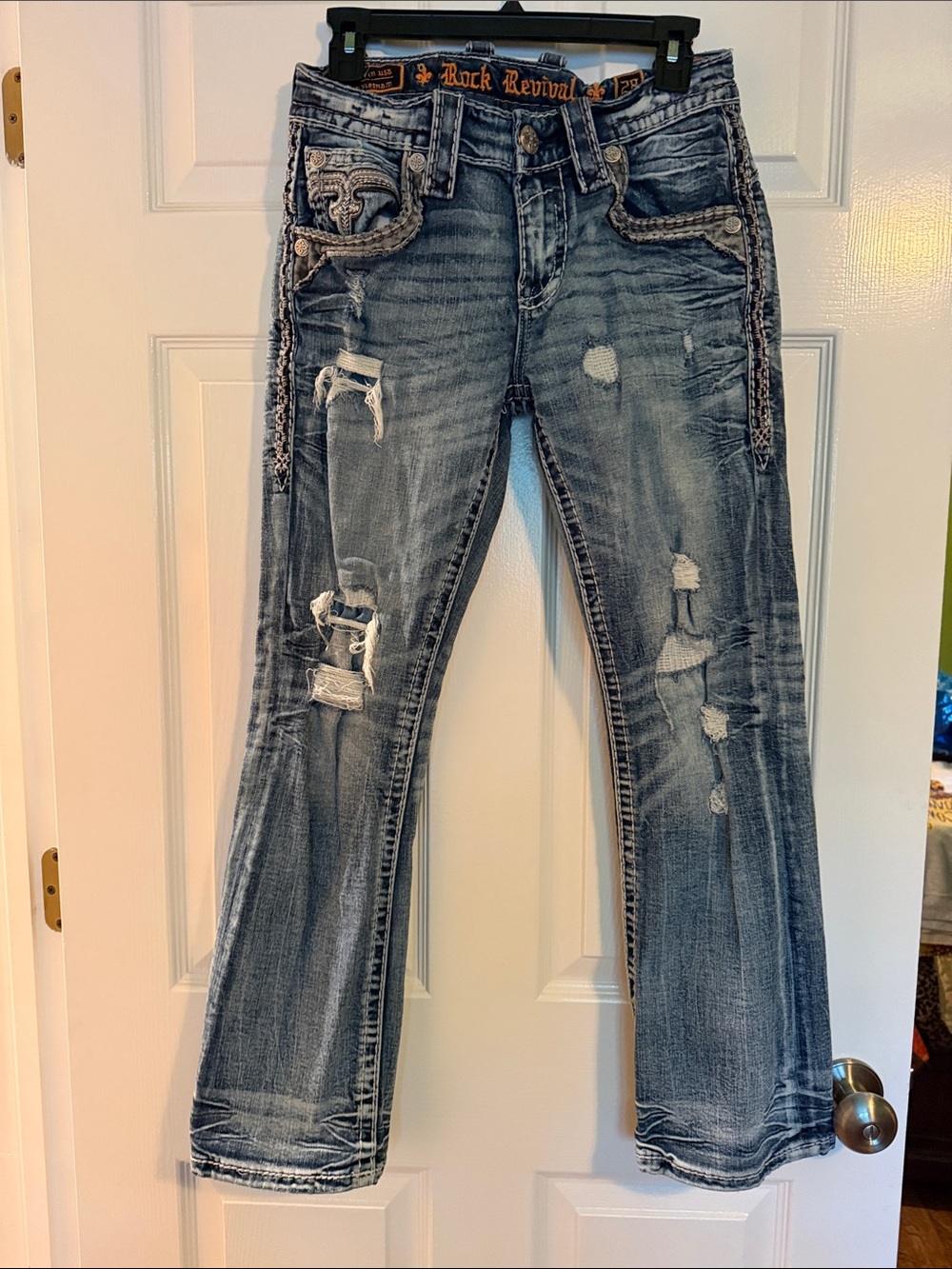 Rock Revival Women's Distressed Light Blue Boot Cut Jeans size 6